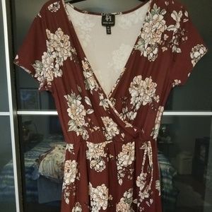 Maroon floral wrap dress